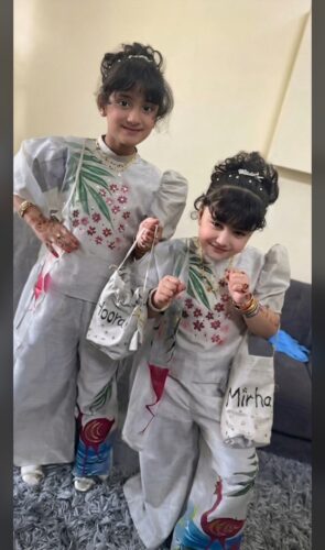 فلیمنگو🦩                                               Hand Painted girls  Coord Set | Flamingo Floral Palazzo photo review