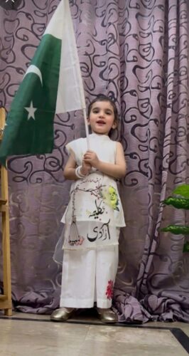Azadi Hand-Painted Parrot Shirt with Flared Plazzo & Organza Dupatta | Cage Painting Design photo review