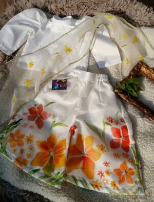 میری پیاری بیٹی 💝 Hand Painted Girls Coord Set | Floral Palazzo & Dupatta