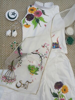 میری آزادی – Floral Hand-Painted 3-Piece Coord with Organza Dupatta | Independence Day