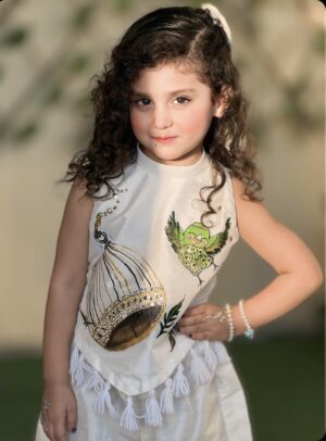 Azaad  panchi | Hand-Painted 14 August Kids Coord Set | Freedom Bird & Cage Wearable Art